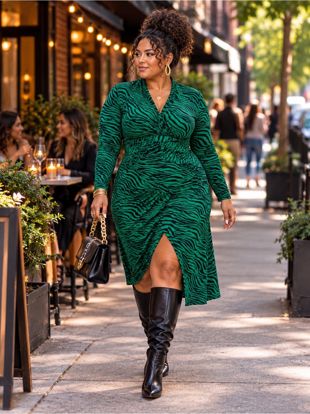 NWT Rachel Roy Green Zebra Twist Front Hem Long Sleeve Jersey Dress Size 2X